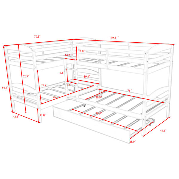 YUNMA Twin Over Twin Triple / Quad Bunk Bed with Trundle by YUNMA